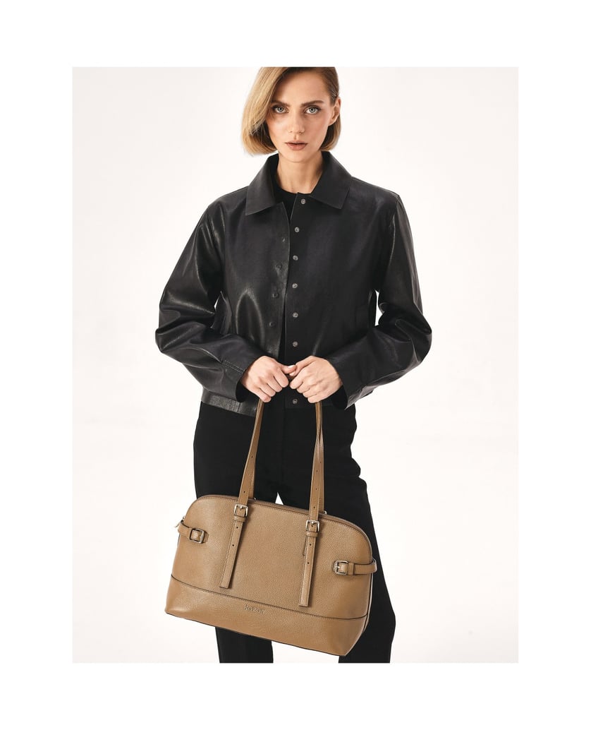 Kazar-Braune-Handtasche-mit-breitem-Boden-camel