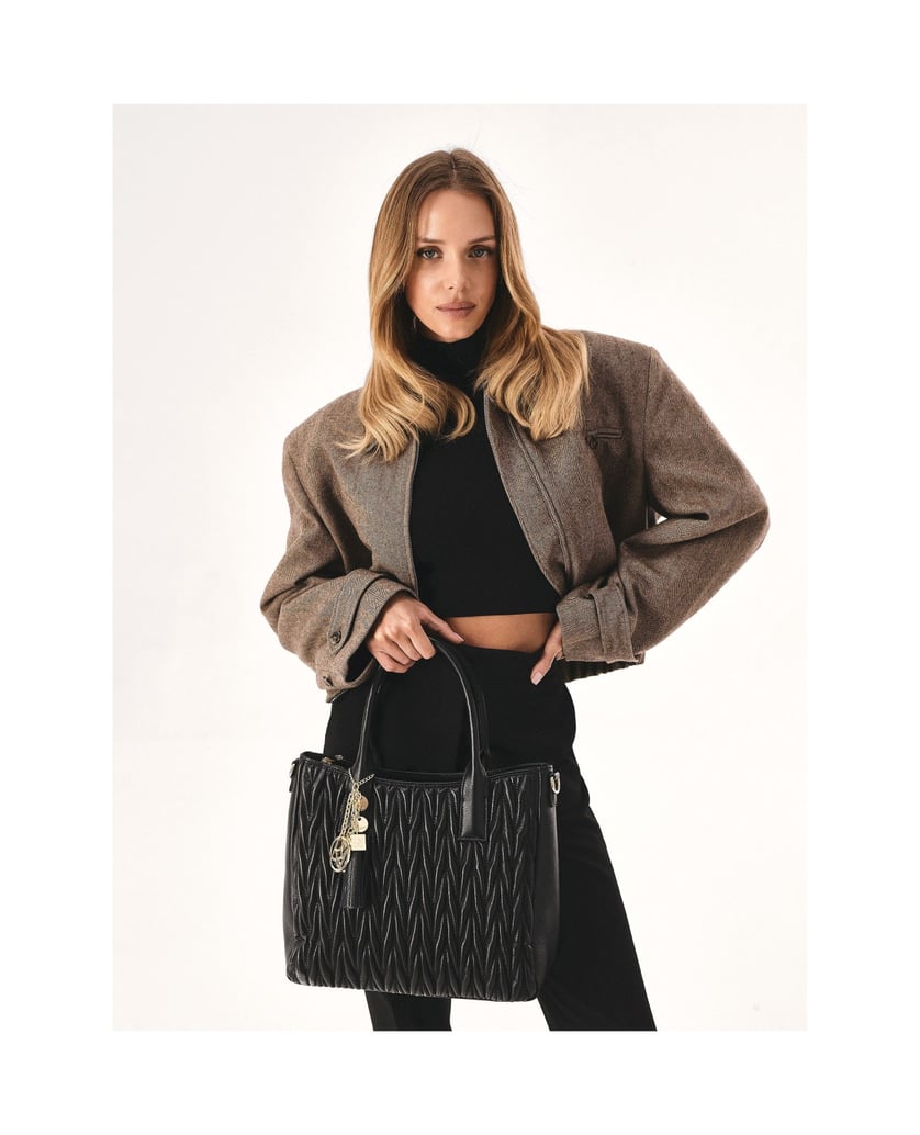 Kazar-Quilted-handbag-with-hand-grips-and-key-ring-černá