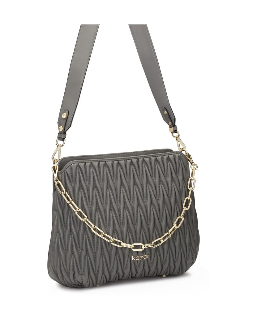 Kazar-Graue-Handtasche-mit-gesteppter-Vorderse-grau