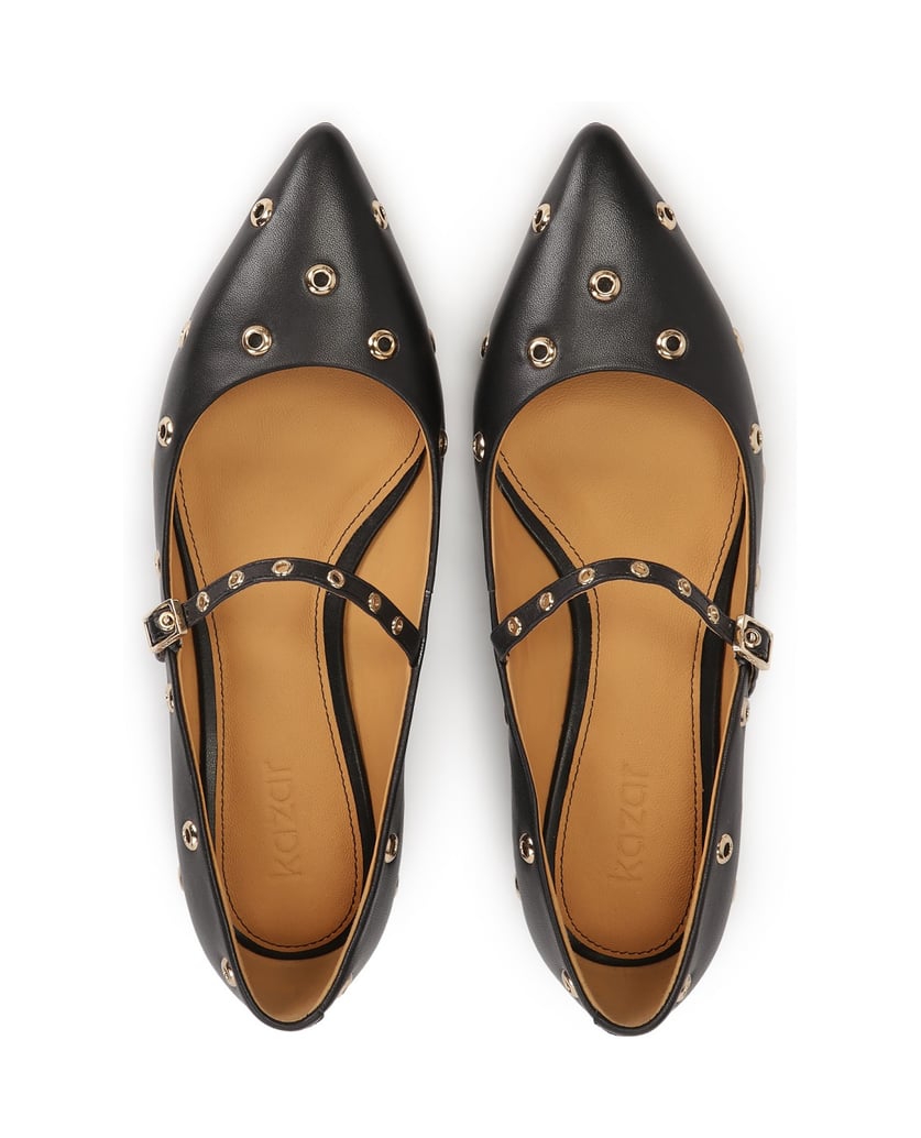 Kazar-Flat-pumps-with-strap-and-metal-eyelets-čierna