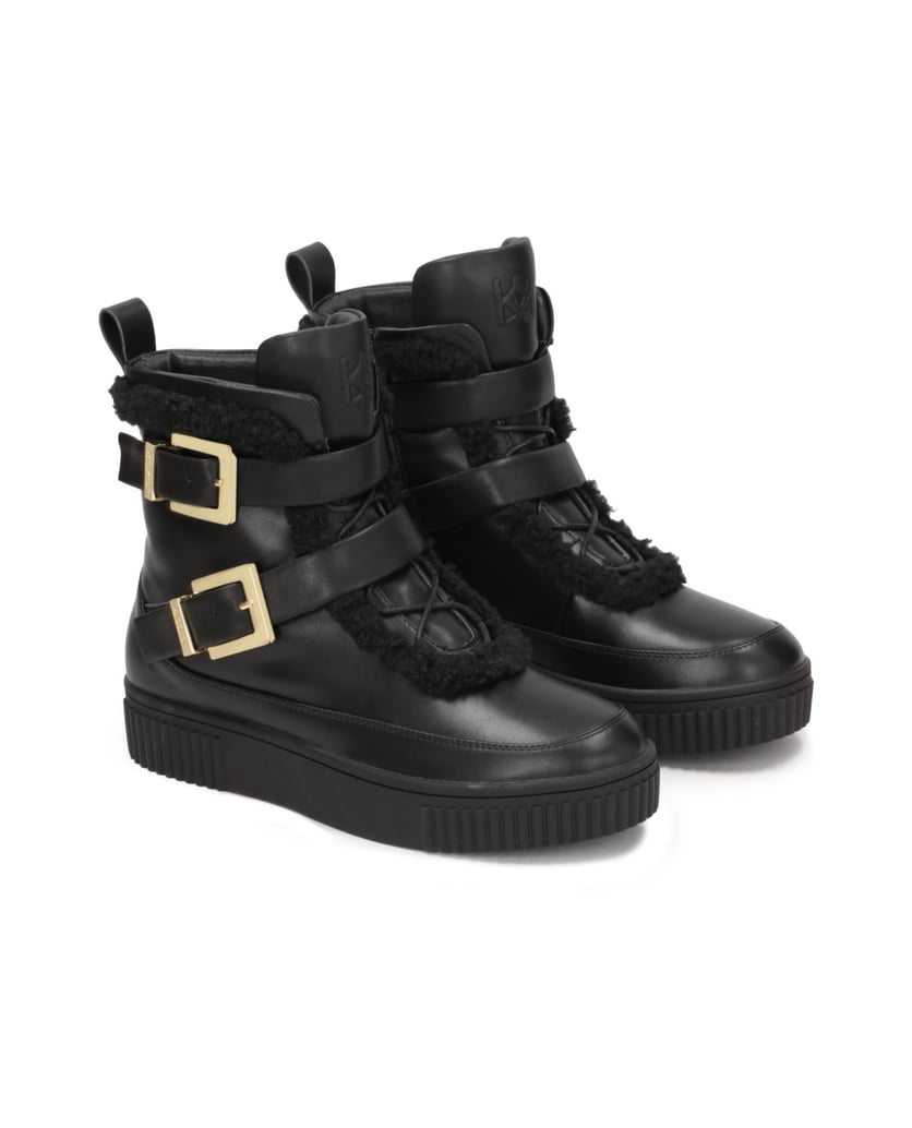 Kazar-Lederstiefel-mit-Schnallen-und-Schafsfel-schwarz