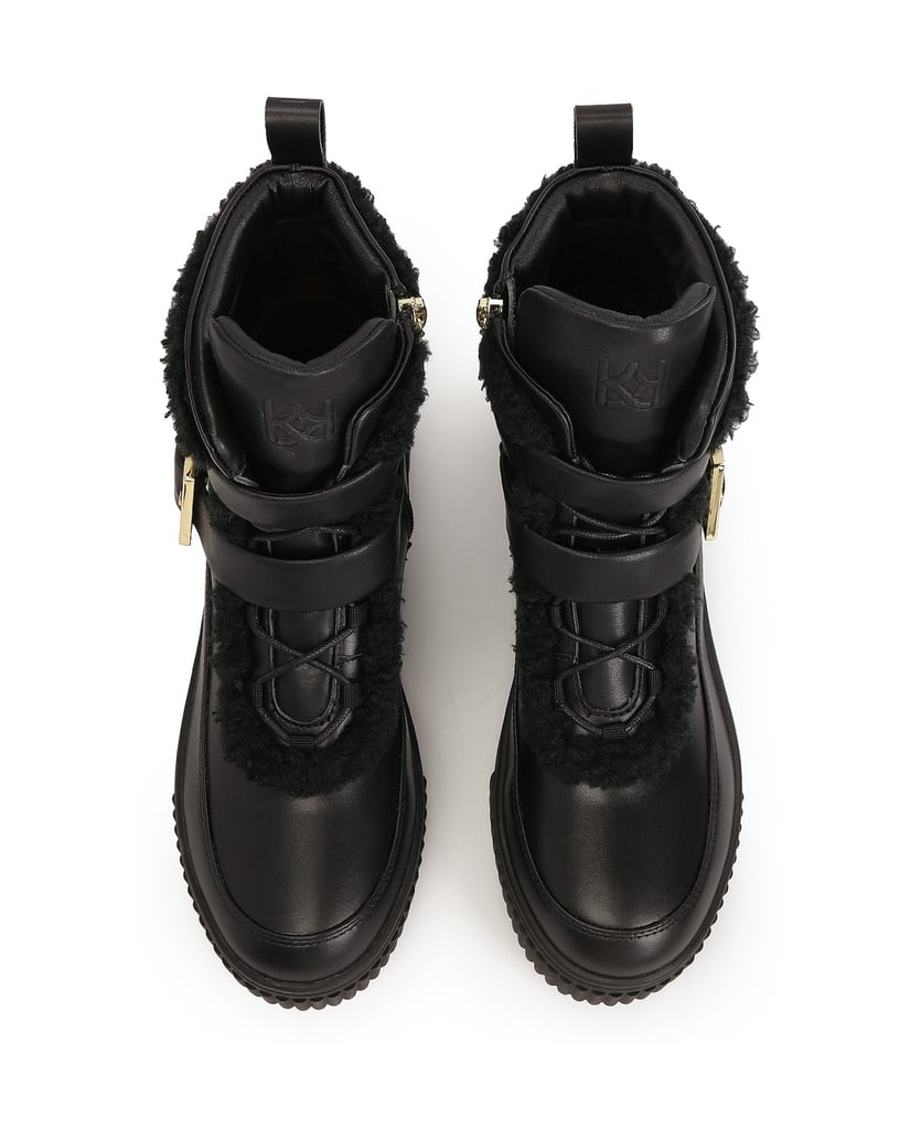 Kazar-Lederstiefel-mit-Schnallen-und-Schafsfel-schwarz