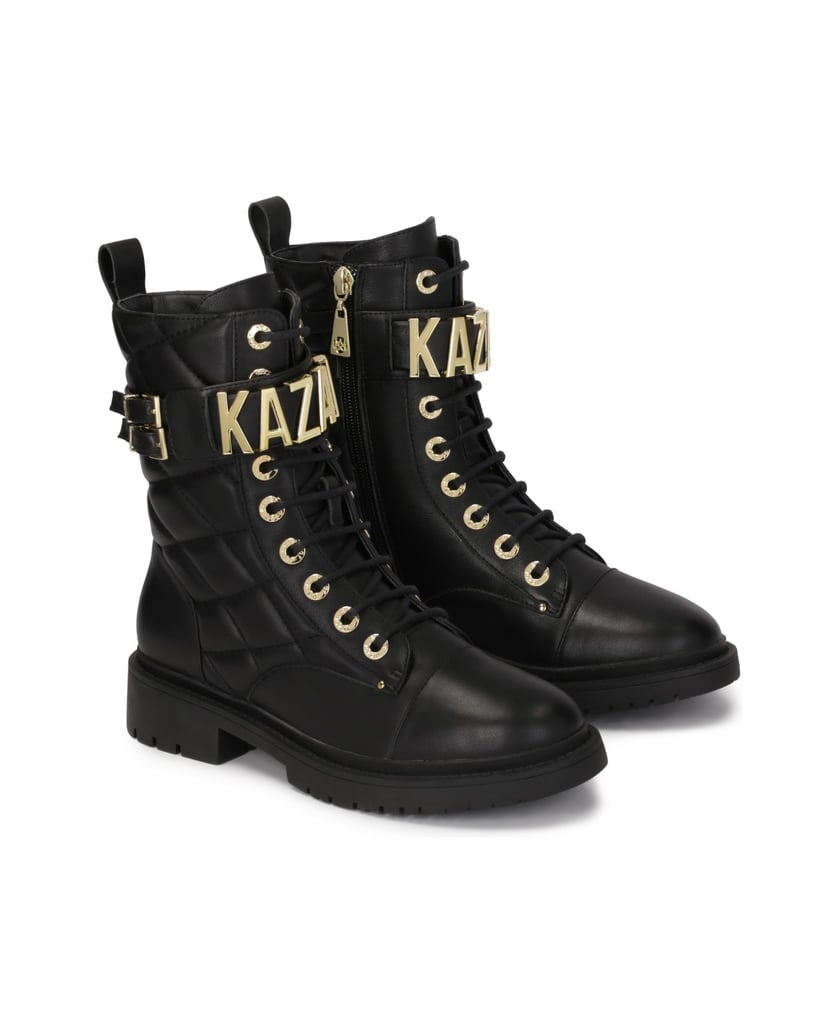 Kazar-Lederstiefel-mit-Metallbeschriftung-schwarz