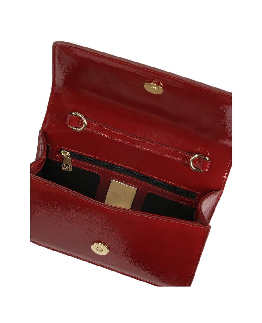 Kazar-Maroon-crinkled-patent-leather-handbag-červená