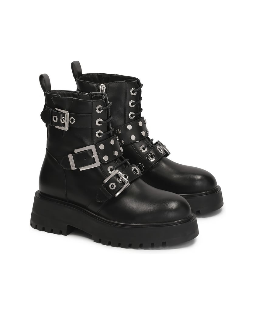 Kazar-Lederstiefel-mit-Metallschnallen-schwarz