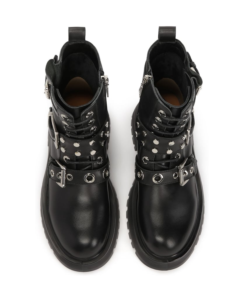 Kazar-Lederstiefel-mit-Metallschnallen-schwarz