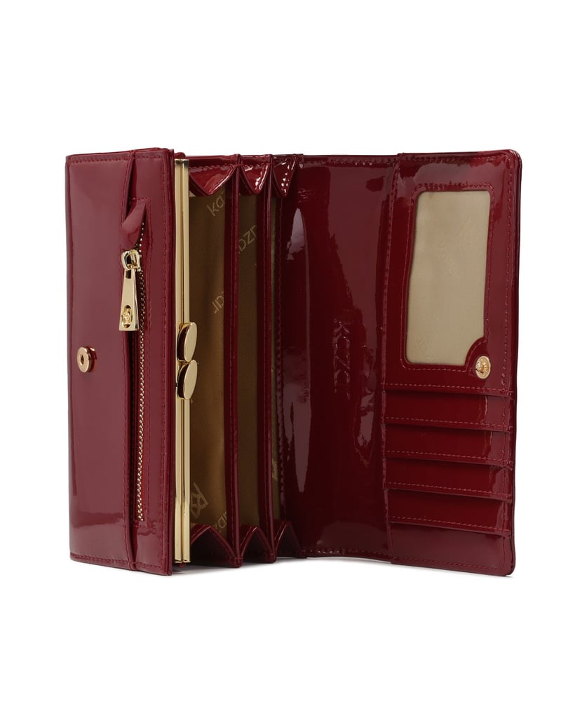 Kazar-Elegant-patent-wallet-with-large-decoration-on-the-front-červená