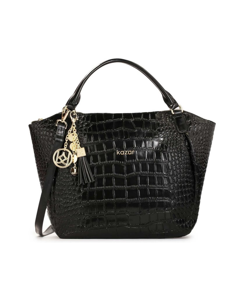 Kazar-Black-handbag-with-detachable-strap-in-embossed-crocodile-pattern-černá
