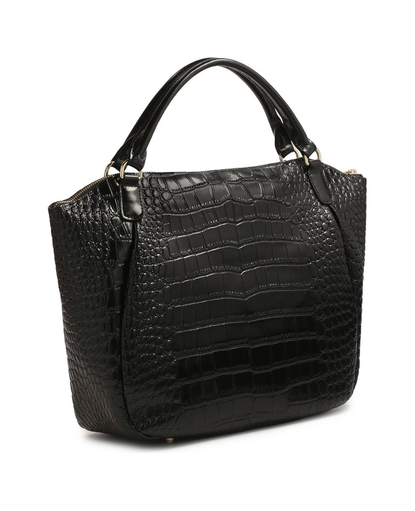 Kazar-Black-handbag-with-detachable-strap-in-embossed-crocodile-pattern-černá