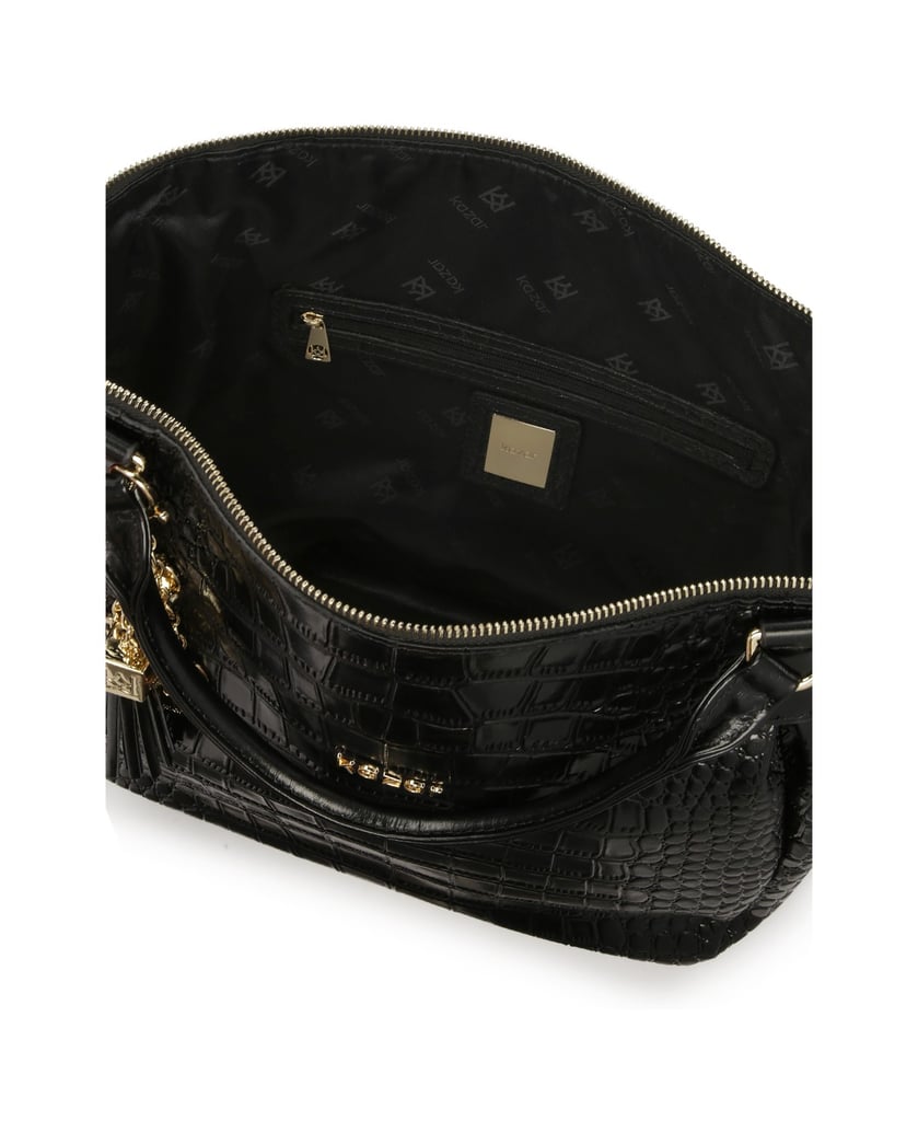 Kazar-Black-handbag-with-detachable-strap-in-embossed-crocodile-pattern-černá