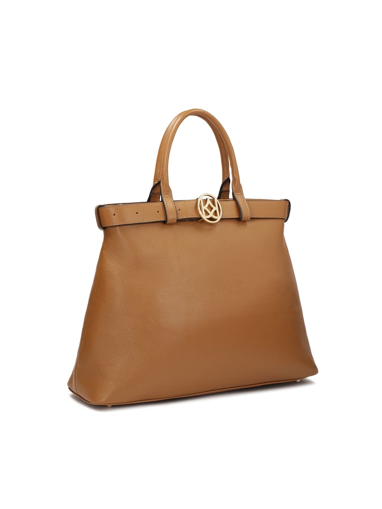 Kazar-Light-brown-handbag-with-buckle-strap-ťavia