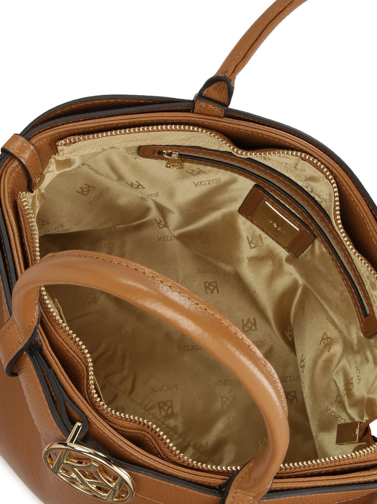Kazar-Light-brown-handbag-with-buckle-strap-ťavia