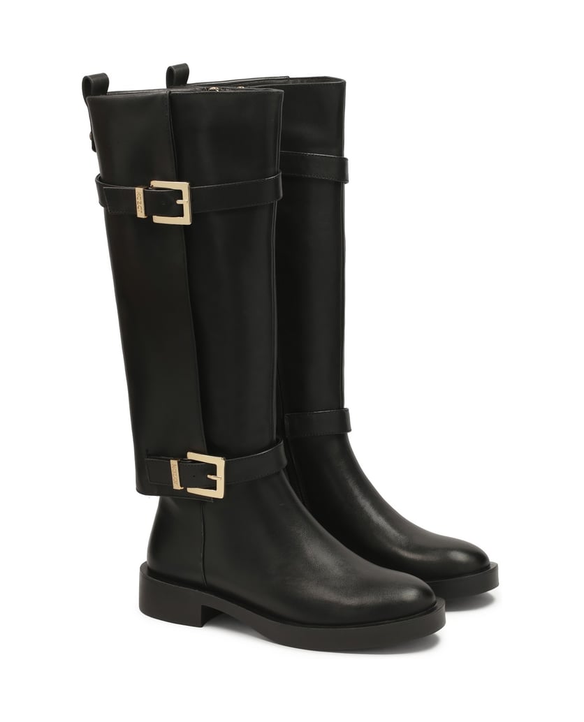 Kazar-Schwarze-flache-Stiefel-mit-Overlay-Scha-schwarz