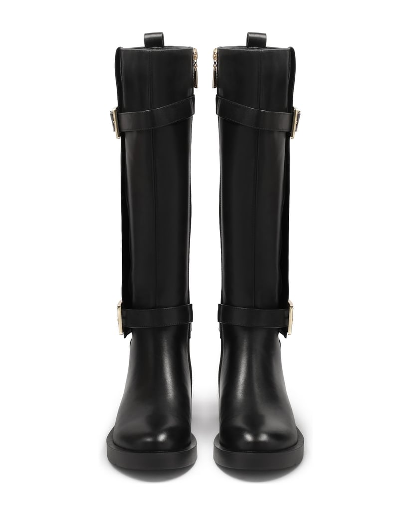 Kazar-Schwarze-flache-Stiefel-mit-Overlay-Scha-schwarz