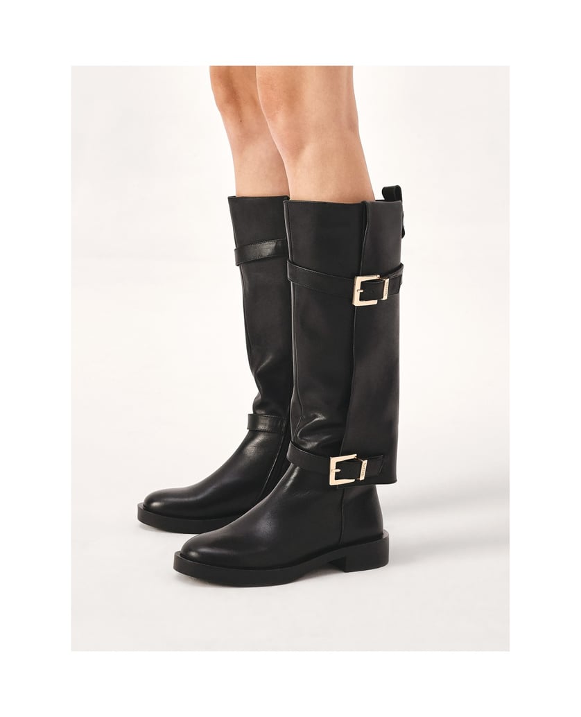 Kazar-Schwarze-flache-Stiefel-mit-Overlay-Scha-schwarz