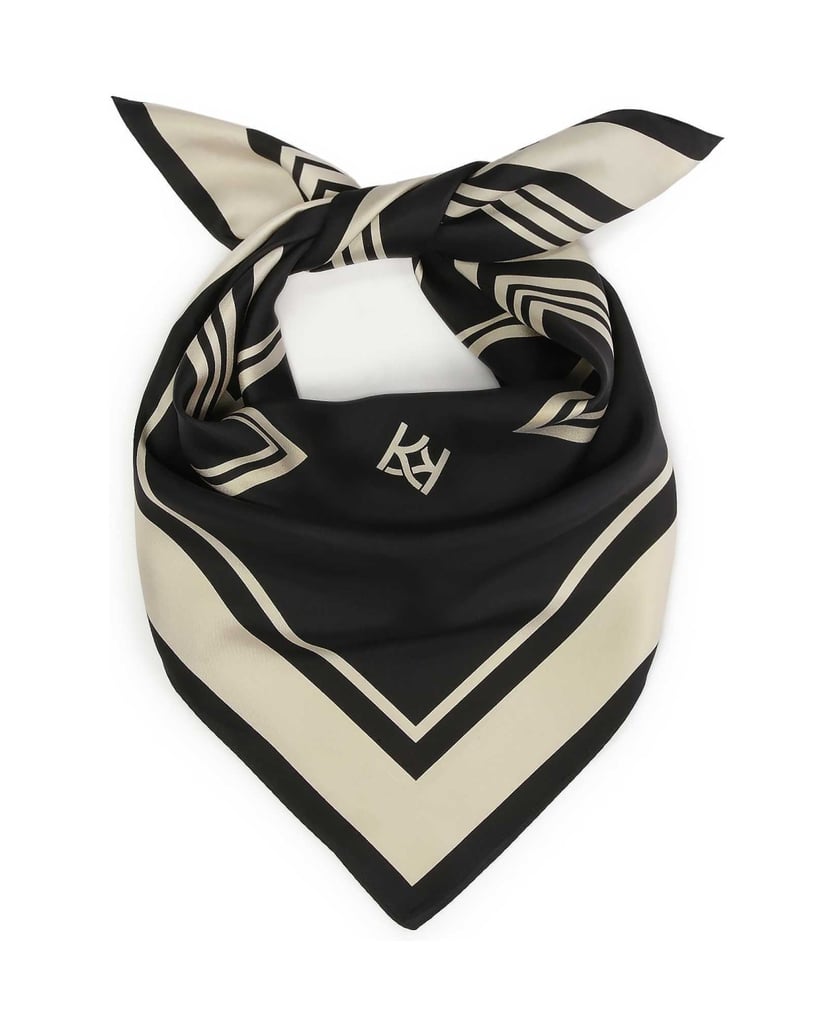 Kazar-Schwarzer-Seidenschal-mit-beigem-Muster-schwarz