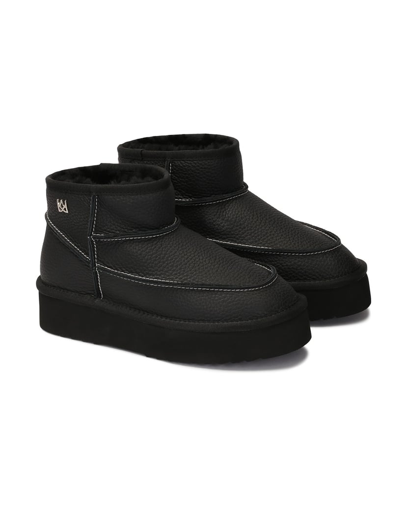 Kazar-Black-leather-snow-boots-with-white-threading-černá