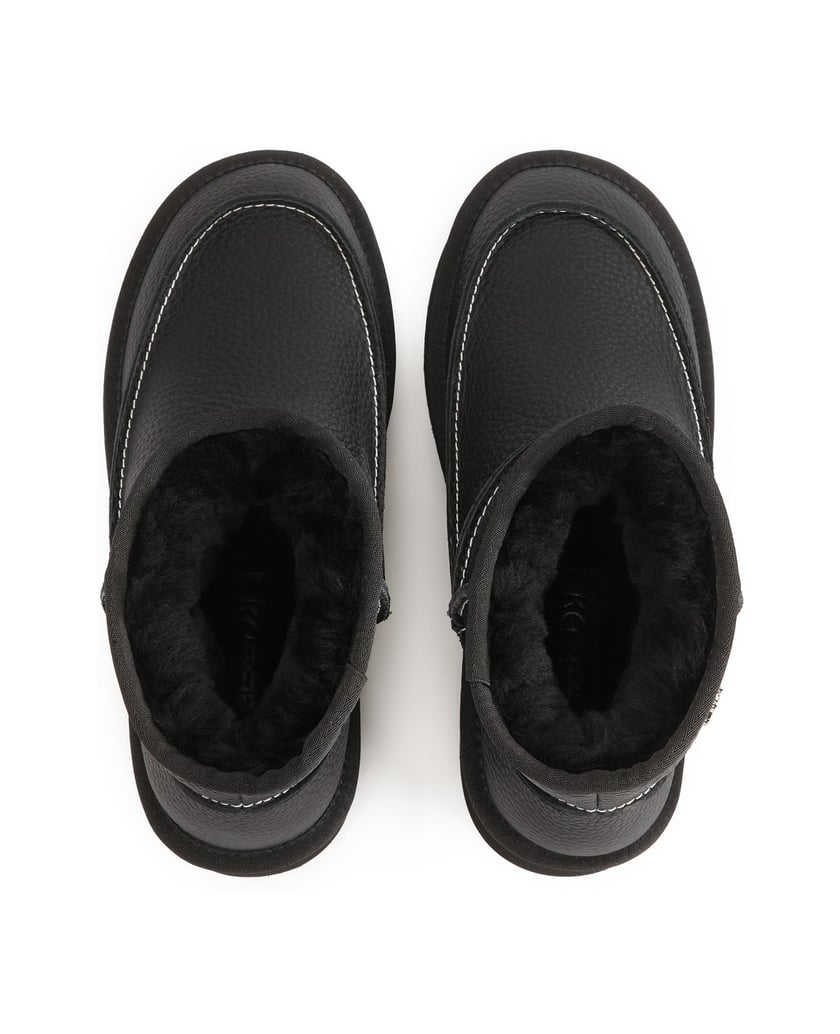 Kazar-Black-leather-snow-boots-with-white-threading-černá
