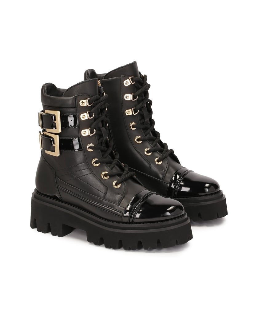 Kazar-Leather-boots-with-patent-leather-elements-čierna
