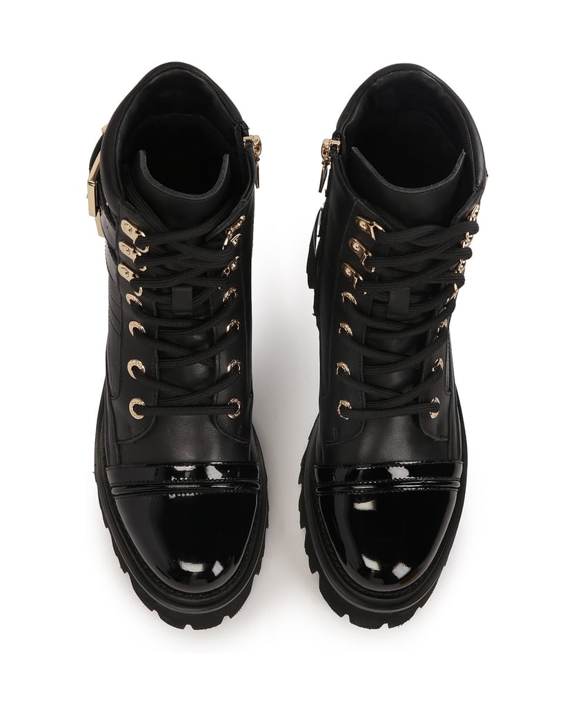 Kazar-Leather-boots-with-patent-leather-elements-čierna