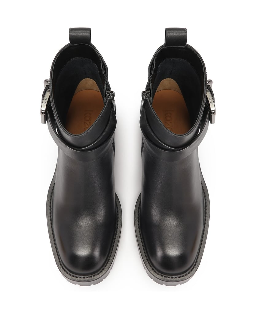 Kazar-Leather-boots-with-a-wide-low-heel-černá