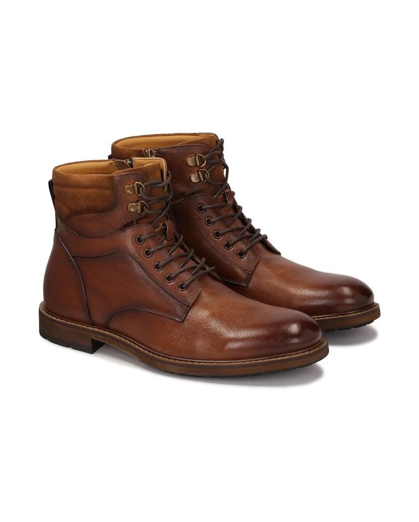 Kazar-Braune-Stiefel-aus-Glattleder-und-Wildle-braun