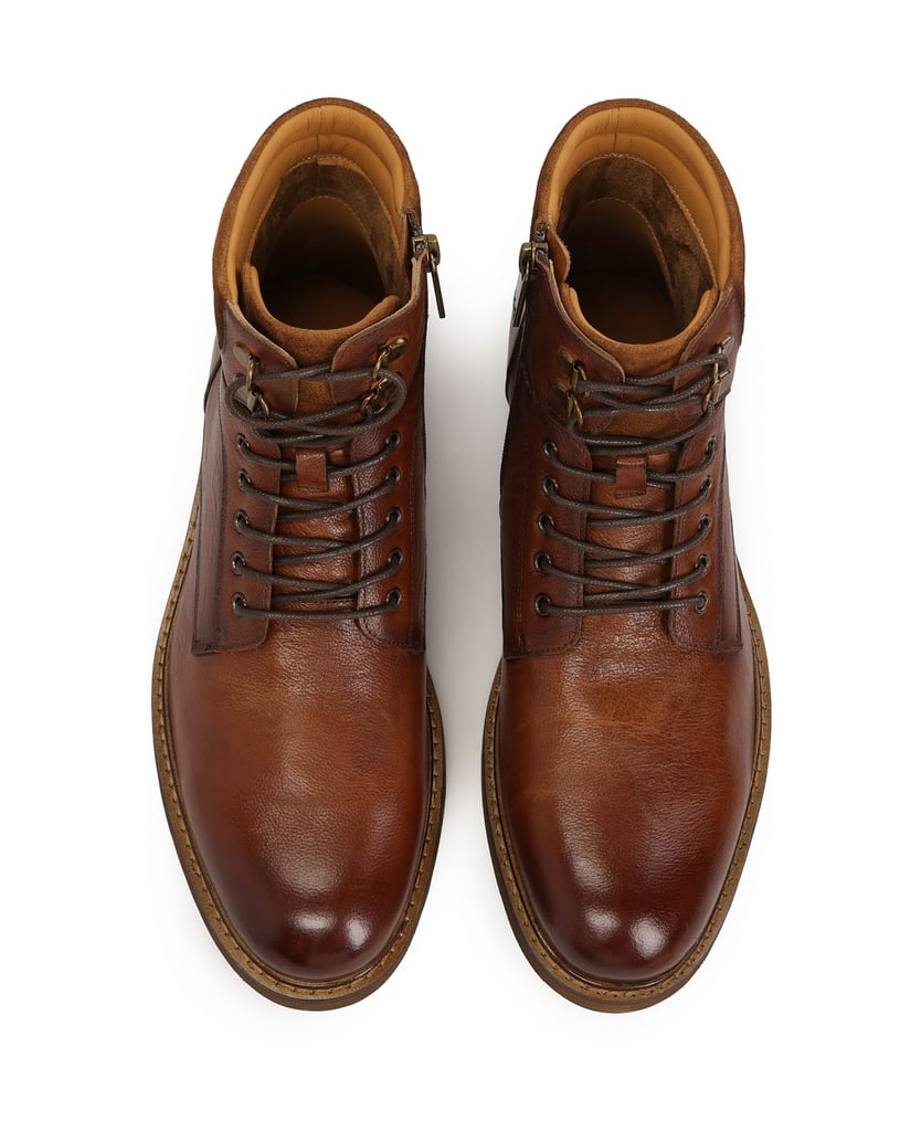 Kazar-Braune-Stiefel-aus-Glattleder-und-Wildle-braun