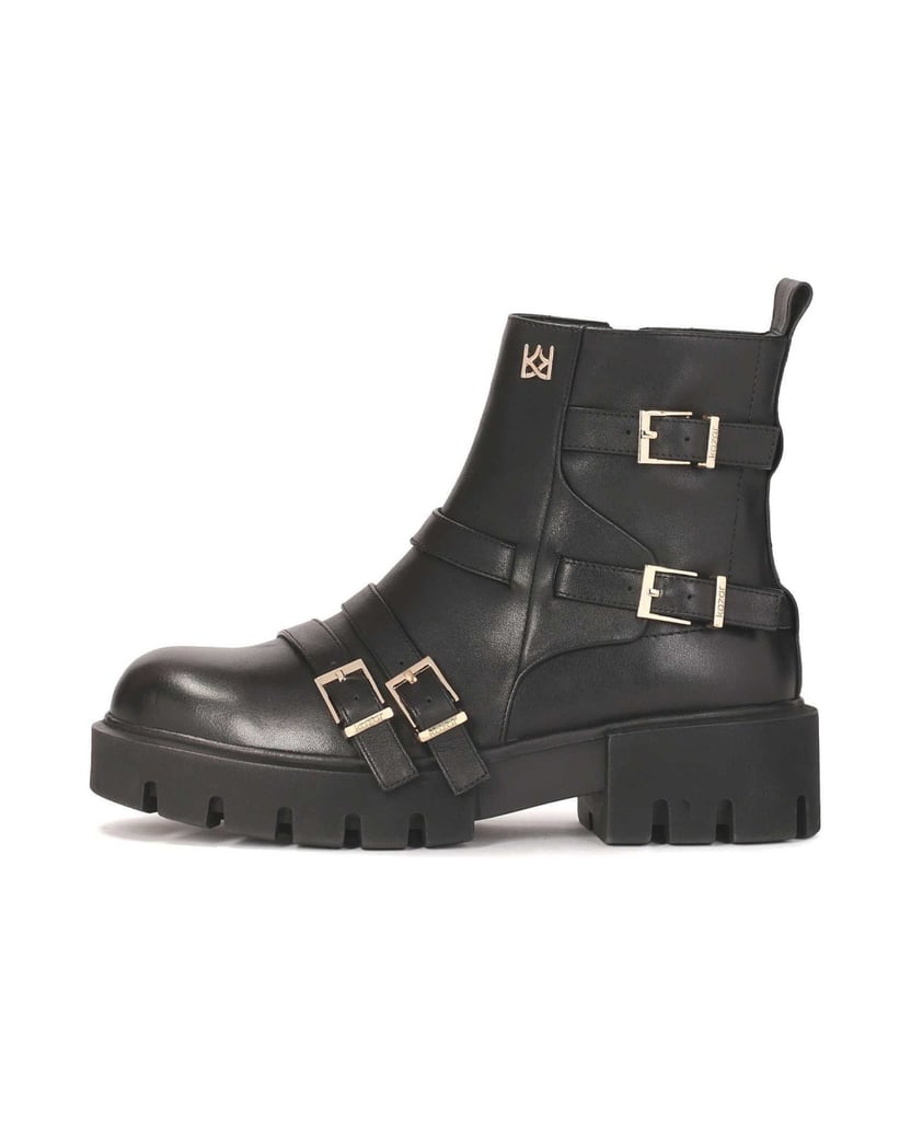 Kazar-Flache-Stiefel-mit-Riemen-mit-Schnallen-schwarz