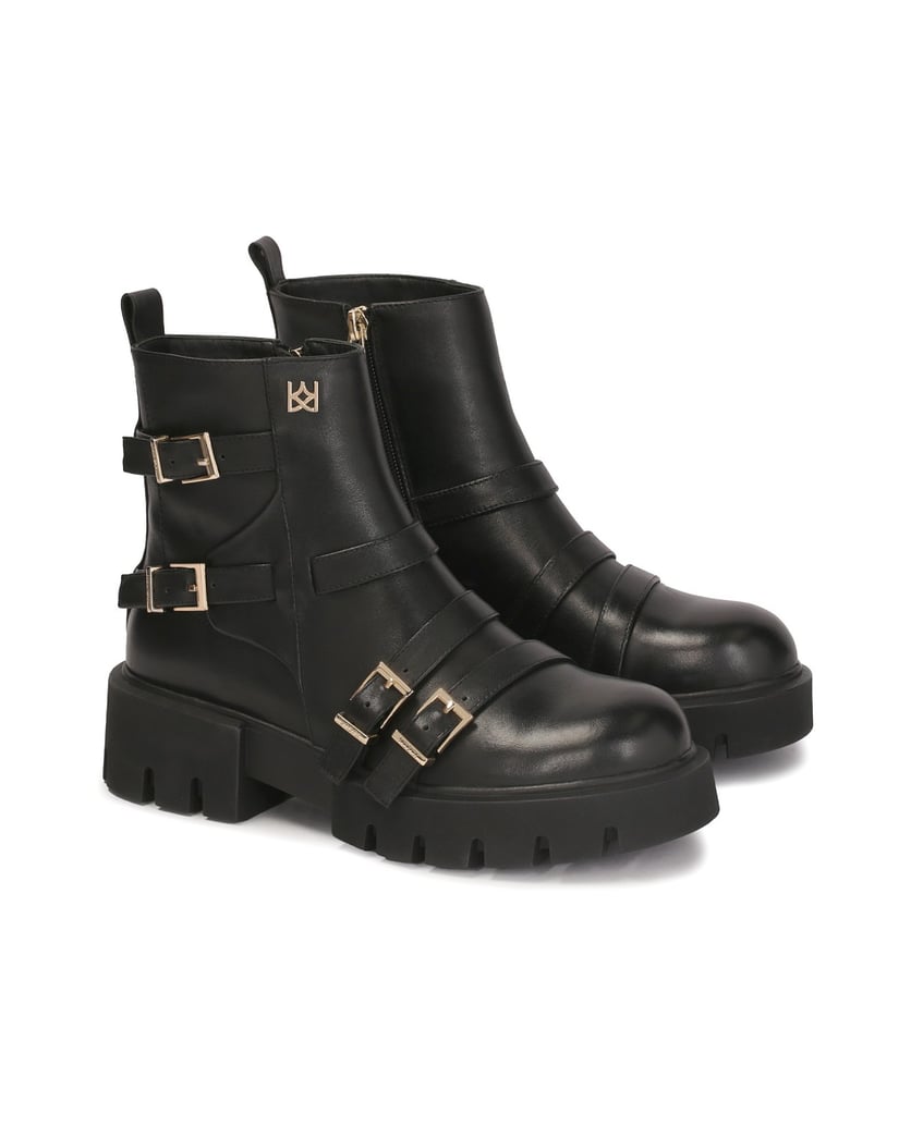 Kazar-Flache-Stiefel-mit-Riemen-mit-Schnallen-schwarz