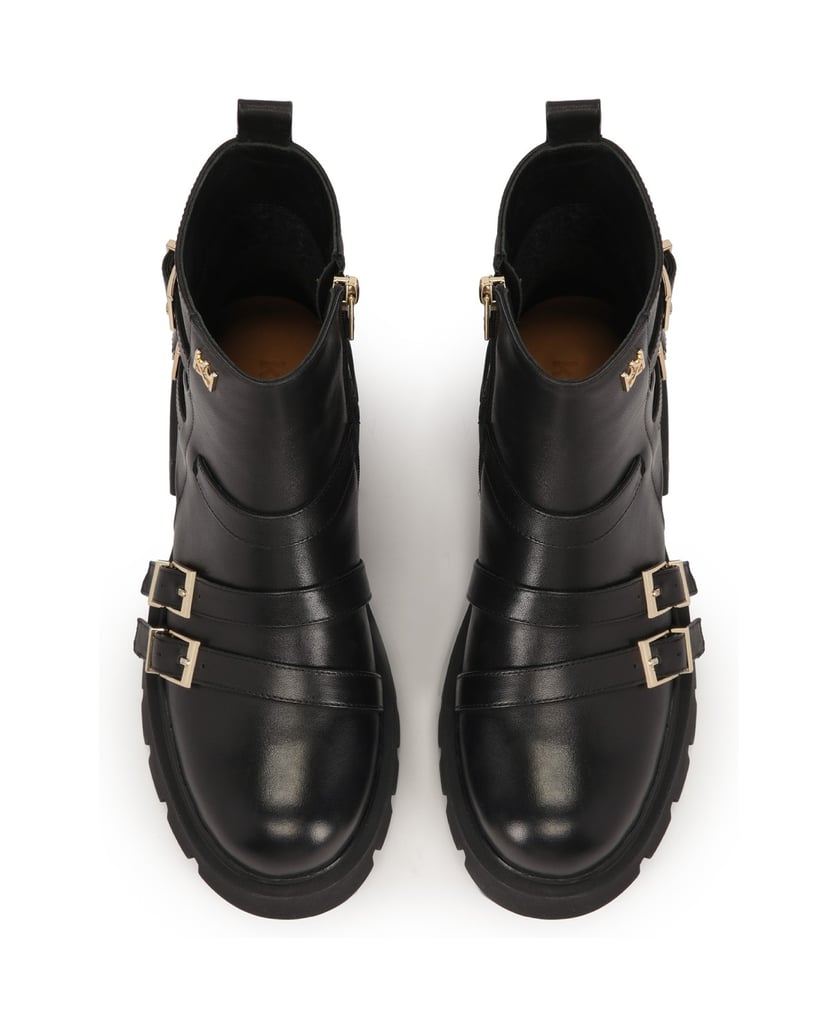 Kazar-Flache-Stiefel-mit-Riemen-mit-Schnallen-schwarz