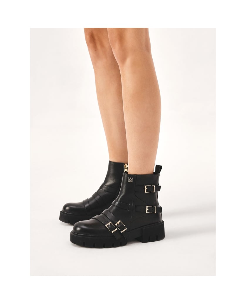 Kazar-Flache-Stiefel-mit-Riemen-mit-Schnallen-schwarz