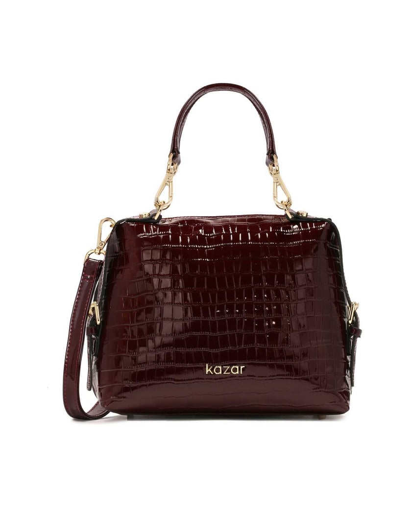 Kazar-Maroon-embossed-patent-leather-handbag-červená