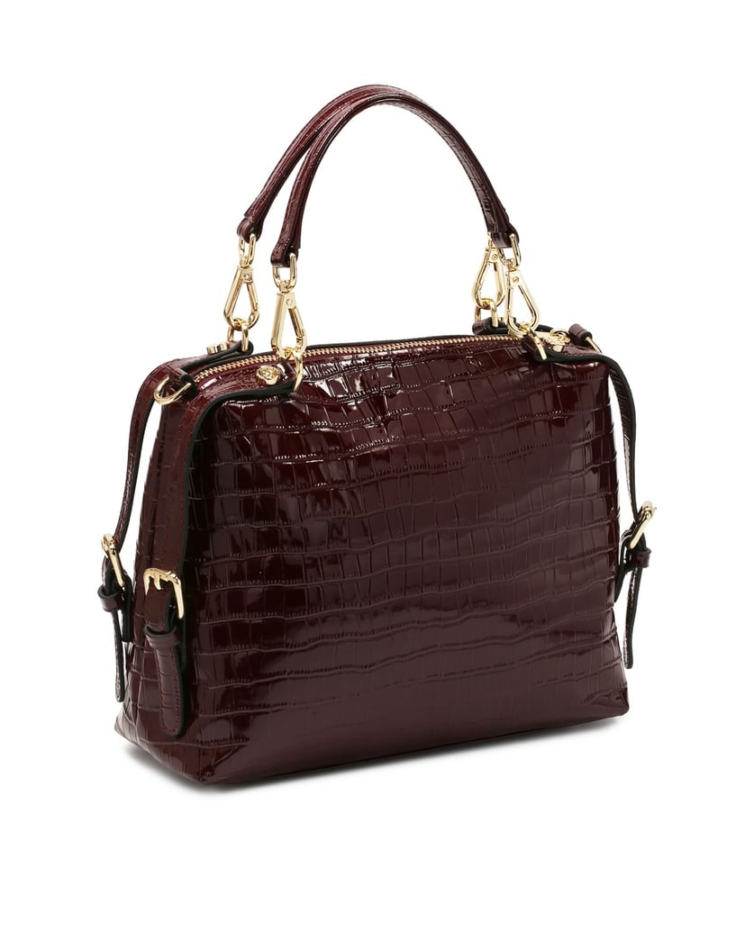 Kazar-Maroon-embossed-patent-leather-handbag-červená