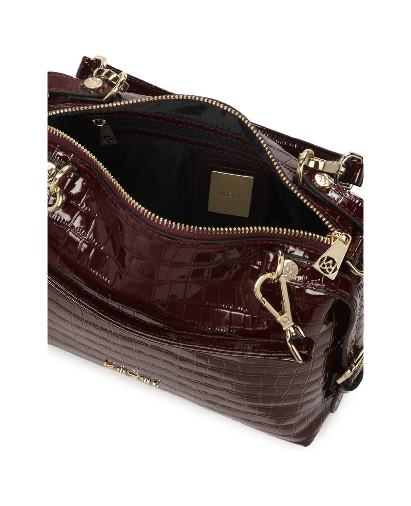Kazar-Maroon-embossed-patent-leather-handbag-červená