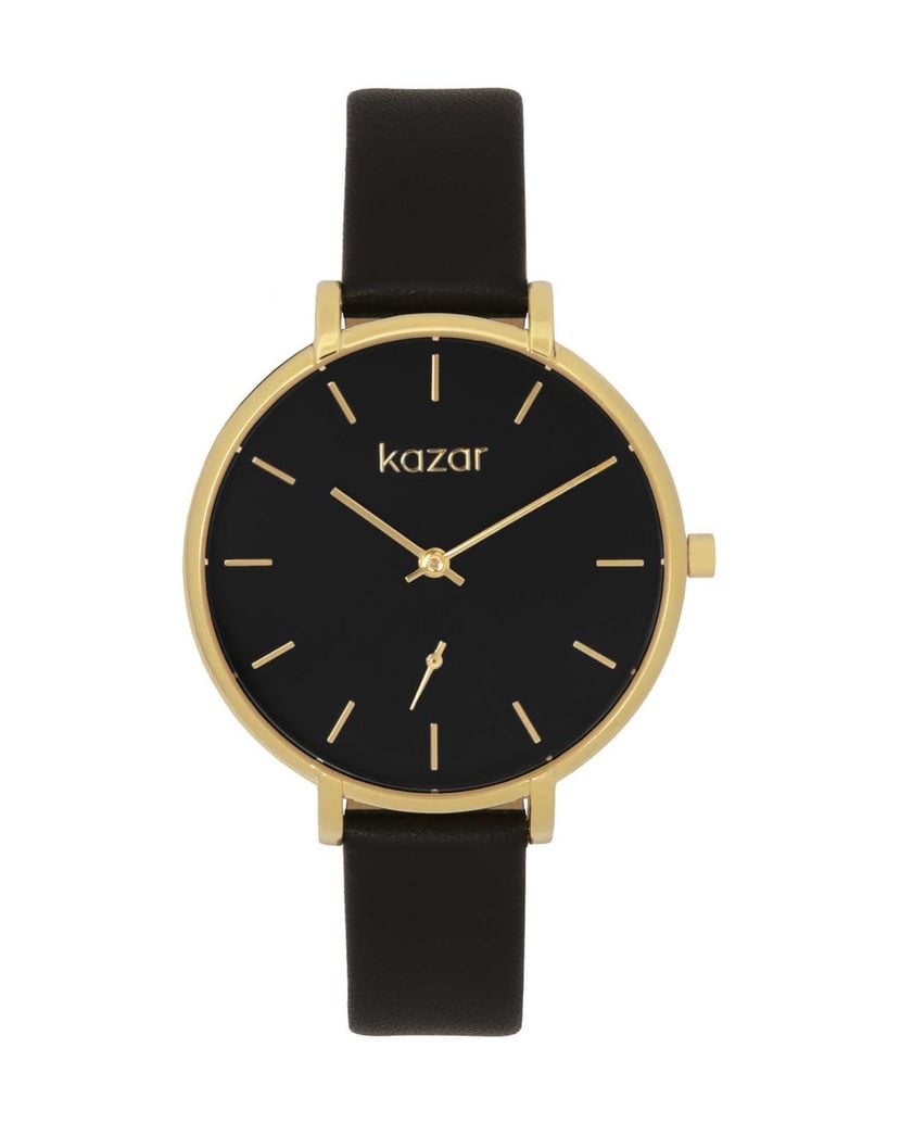 Kazar-Schwarz-goldene-Uhr-mit-Lederarmband