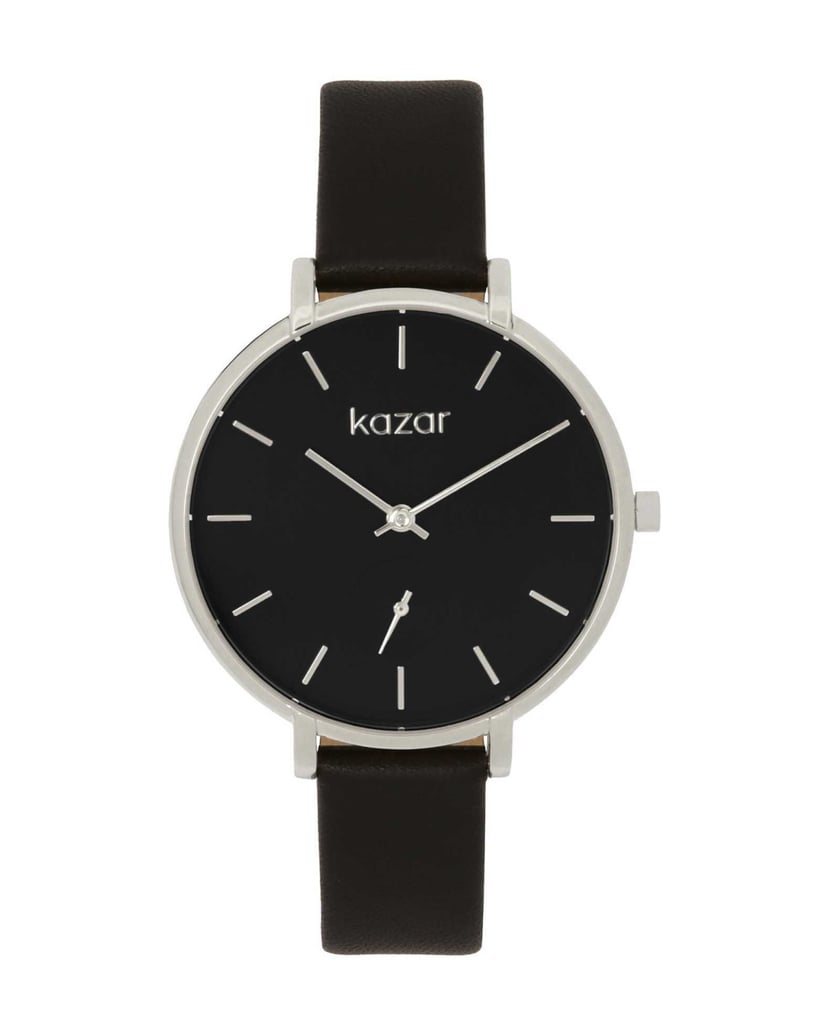 Kazar-Schwarz-silberne-Uhr-mit-Lederarmband-schwarz