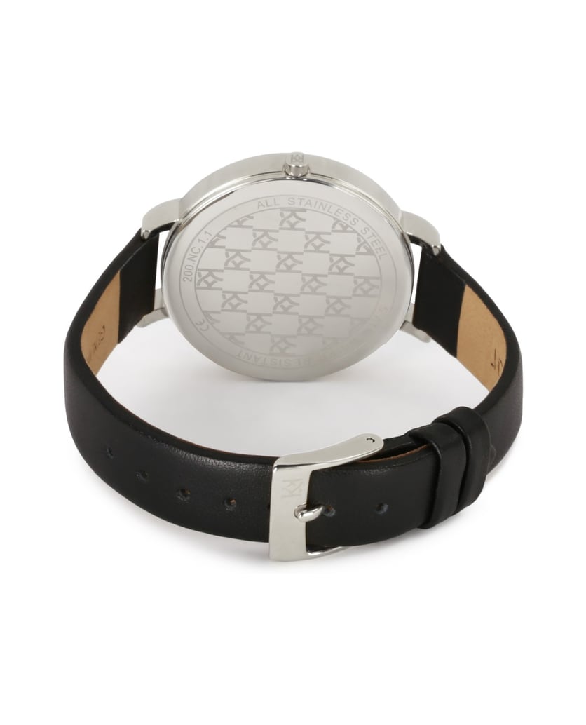 Kazar-Schwarz-silberne-Uhr-mit-Lederarmband-schwarz