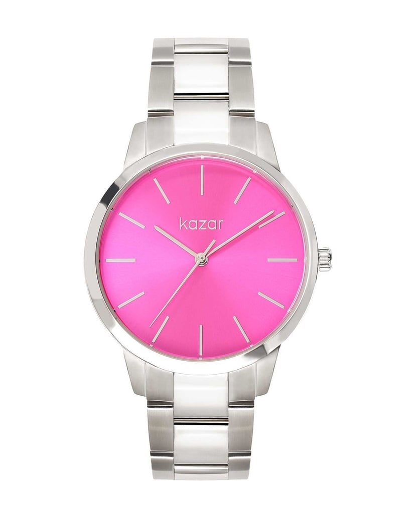 Kazar-Silberne-Uhr-mit-rosa-Zifferblatt-pink