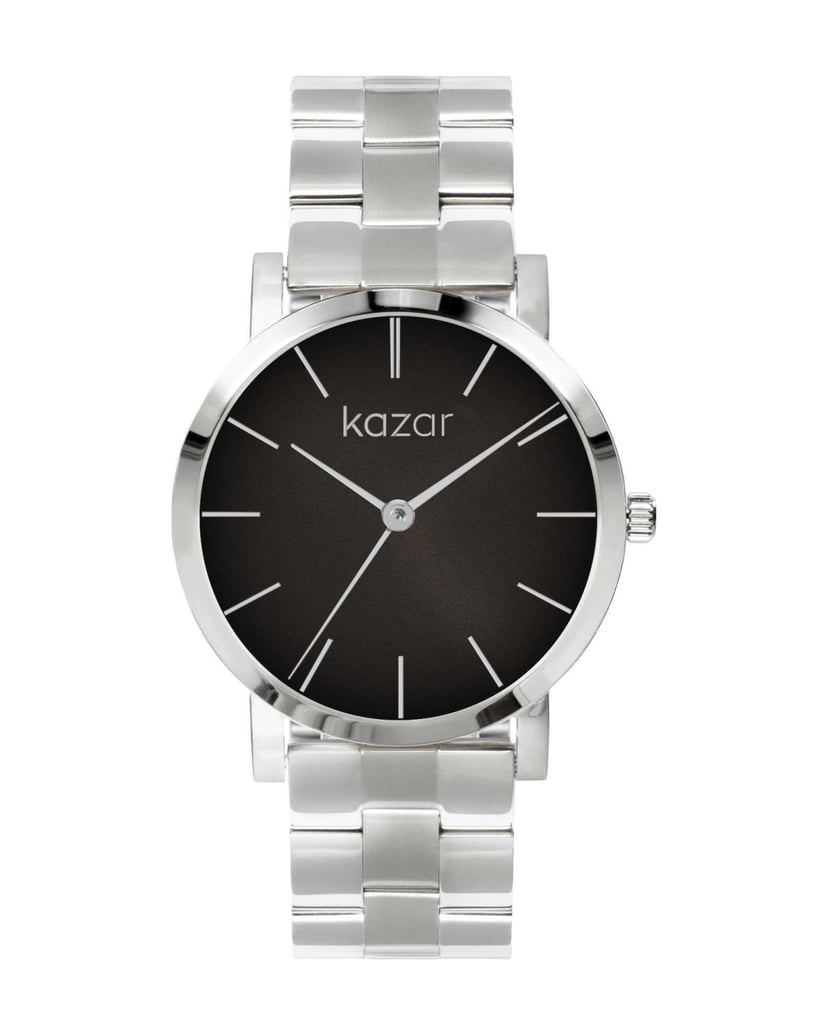 Kazar-Silberne-Uhr-mit-schwarzem-Zifferblatt-schwarz