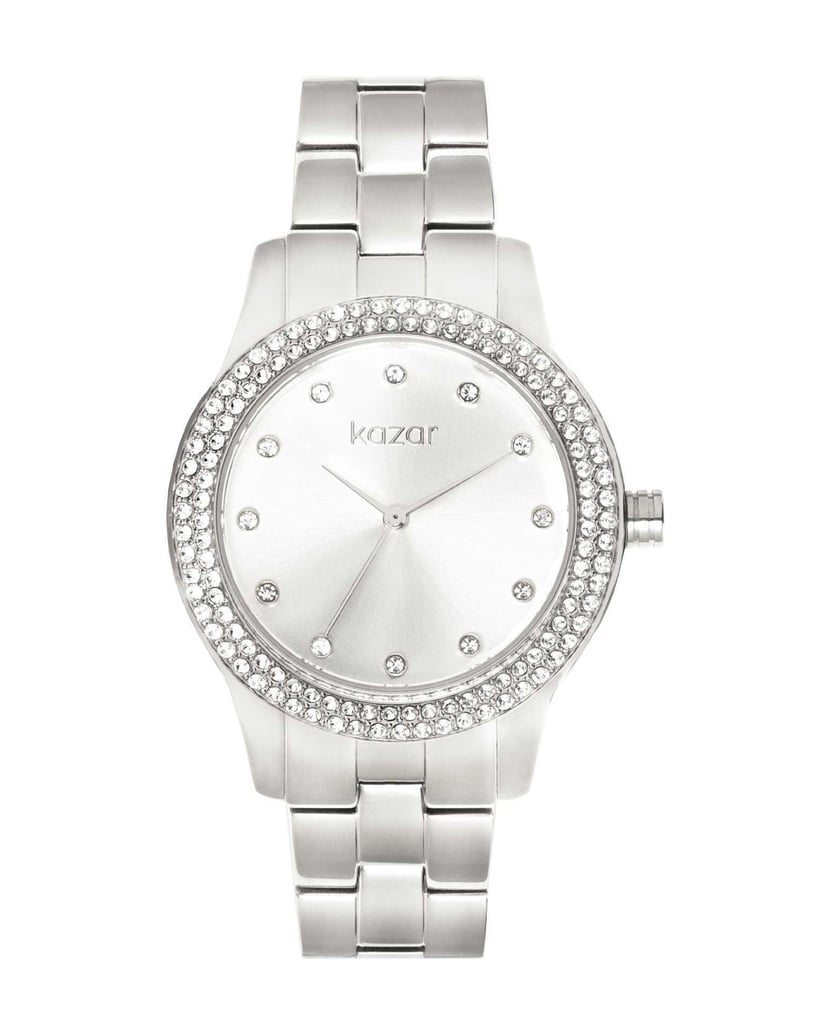 Kazar-Silberne-Uhr-mit-Kristallen-verziert-silber