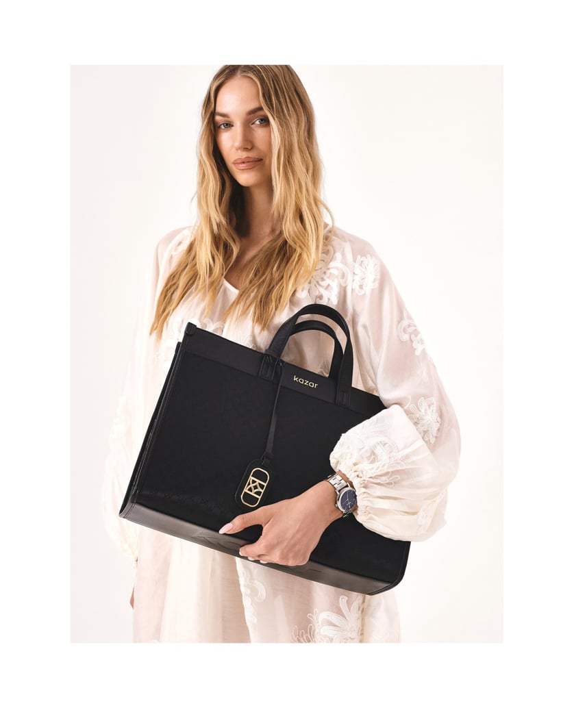 Kazar-Large-handbag-made-of-fabric-and-natural-leather-čierna