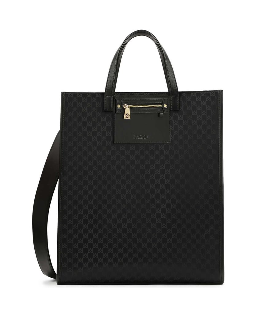 Kazar-Black-monogrammed-fabric-handbag-by-KAZAR-černá