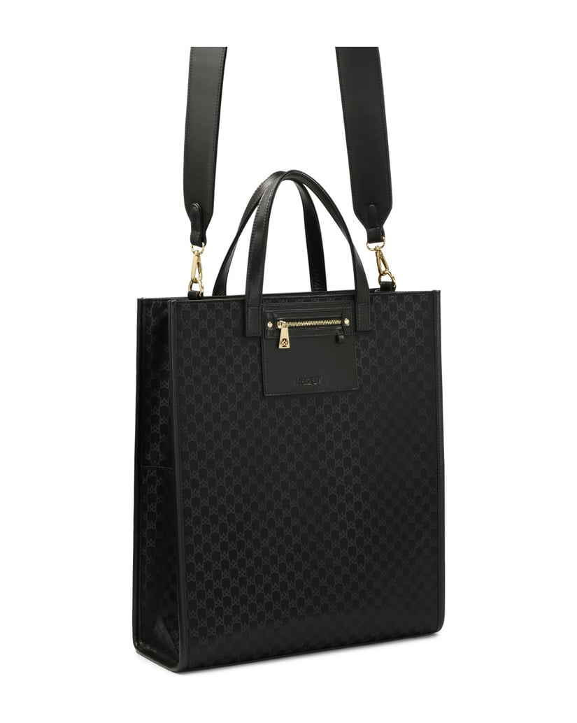 Kazar-Black-monogrammed-fabric-handbag-by-KAZAR-černá