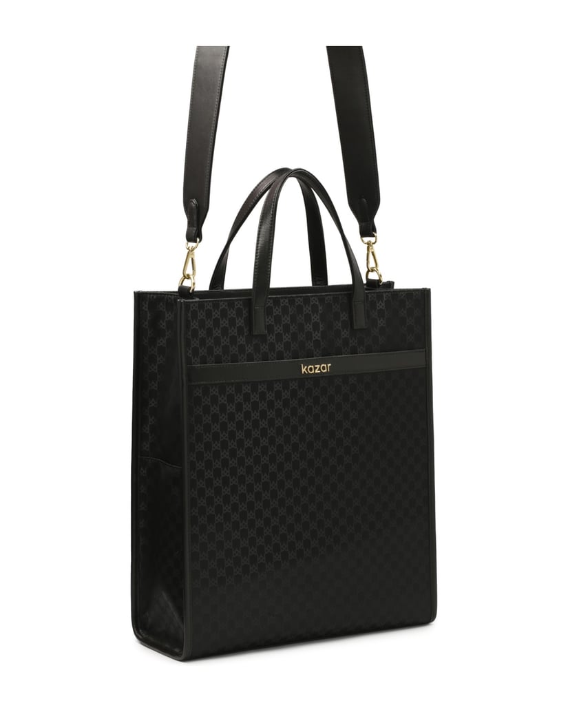 Kazar-Black-monogrammed-fabric-handbag-by-KAZAR-černá