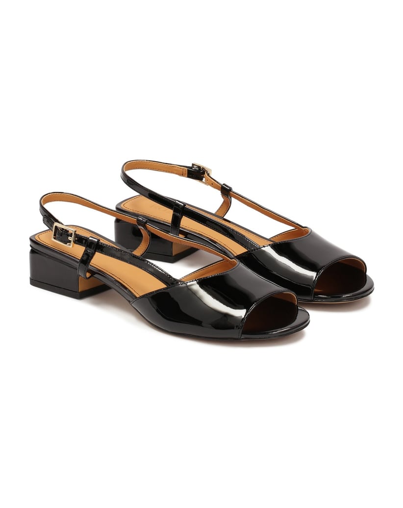 Kazar-Patent-leather-low-heeled-sandals-čierna