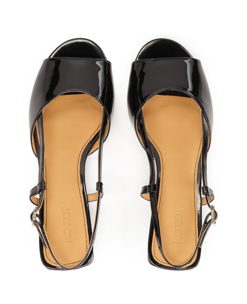 Kazar-Patent-leather-low-heeled-sandals-čierna