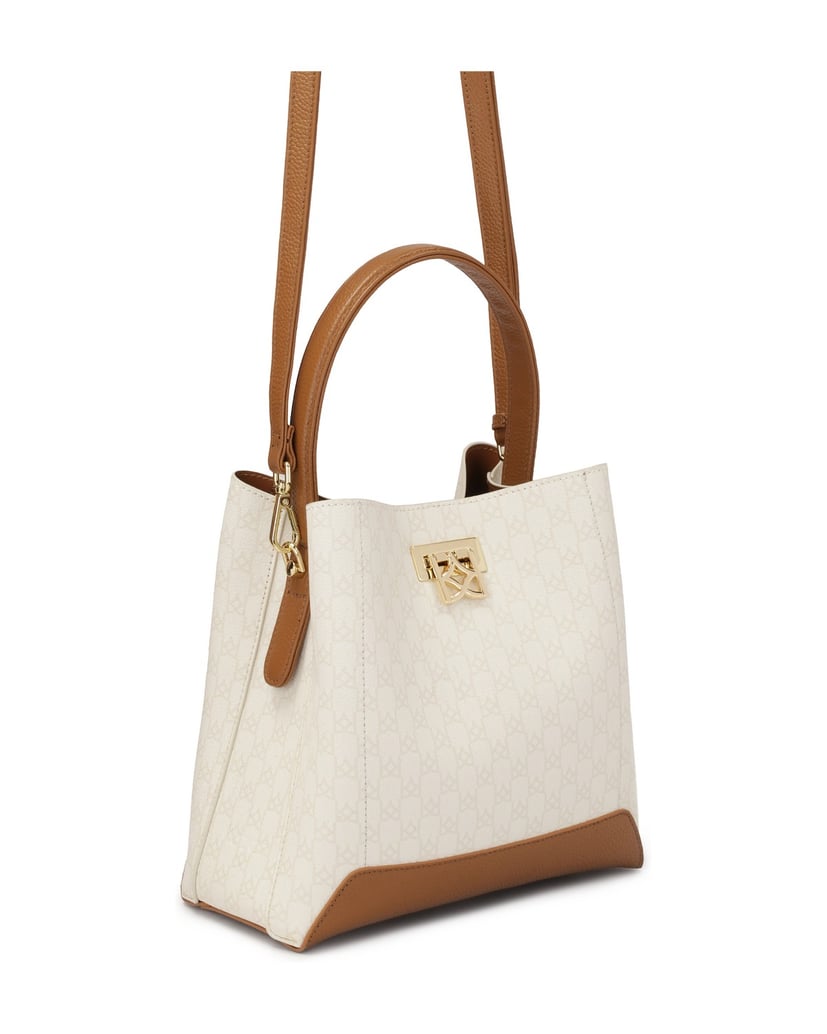 Kazar-Zweifarbige-Handtasche-mit-Druck-verzier-weiss