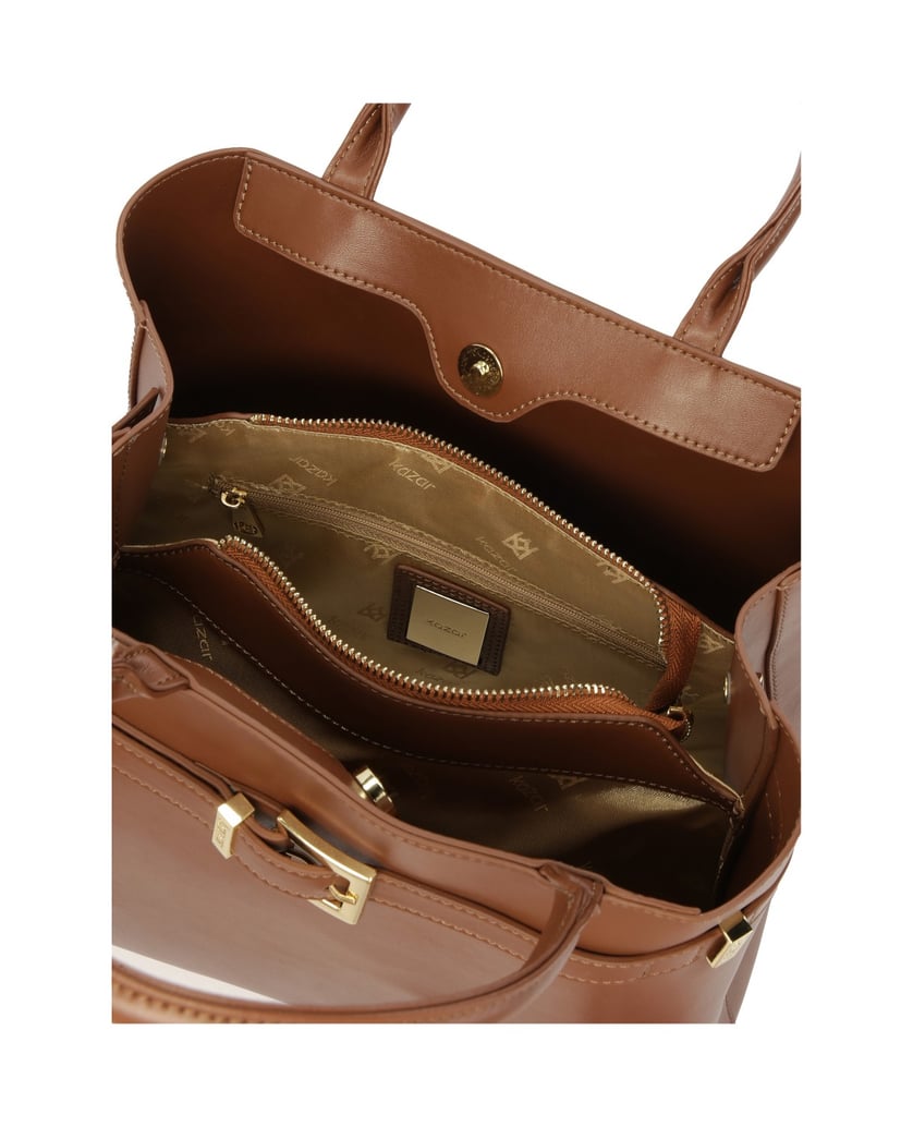 Kazar-Braune-Lederhandtasche-mit-Schnalle-braun