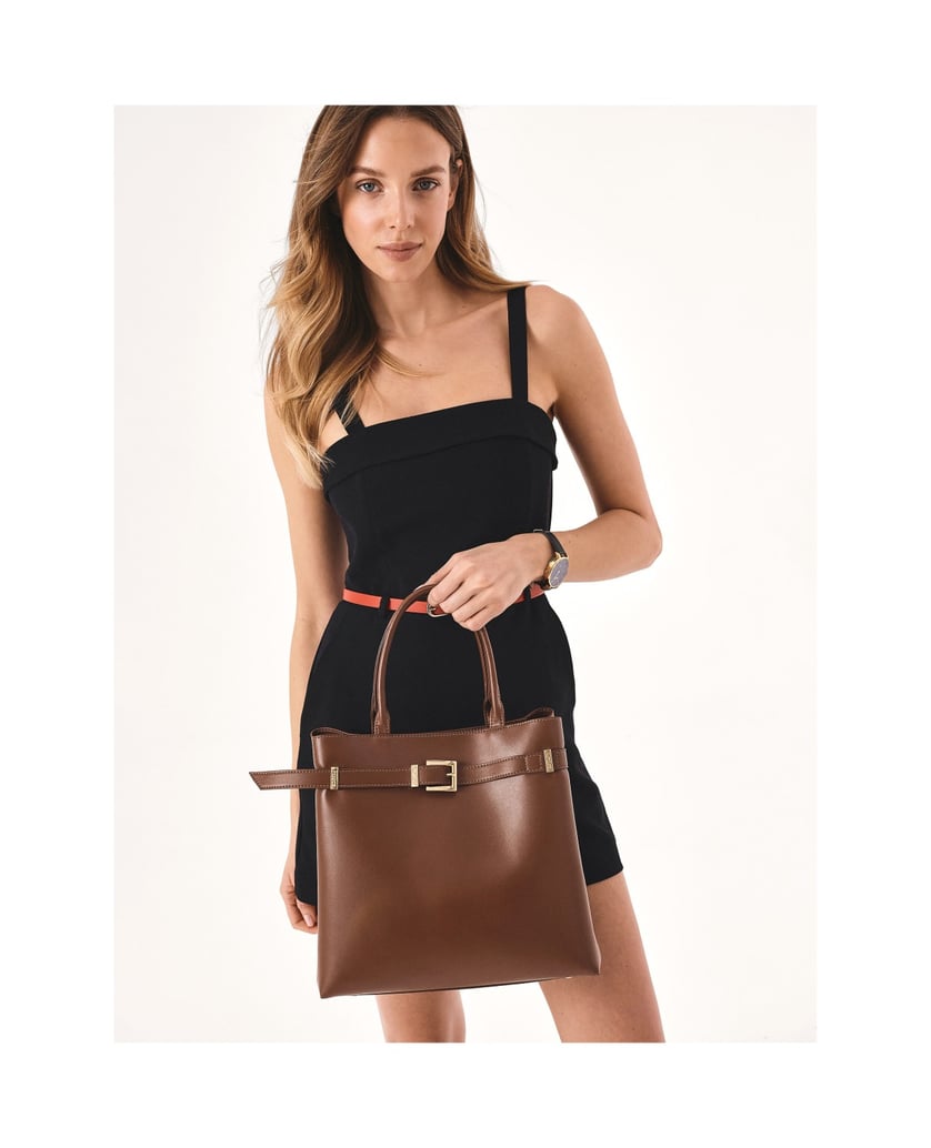 Kazar-Braune-Lederhandtasche-mit-Schnalle-braun