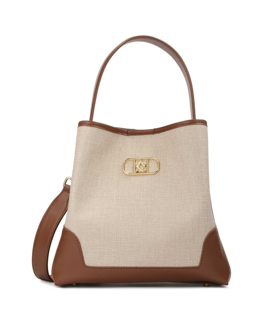 Kazar-Braune-Lederhandtasche-mit-Stoffeinsatz-braun